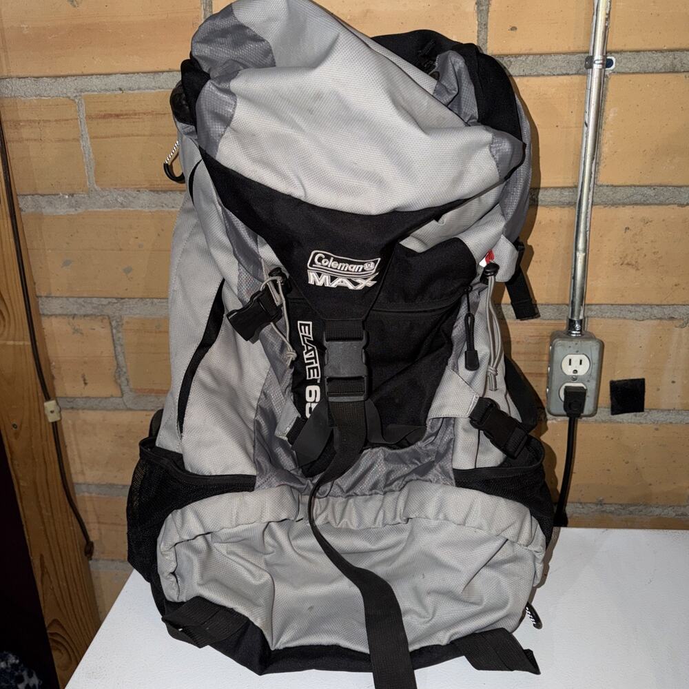Coleman Max Elate 65L Internal Frame Backpack Hike Camp Gray Cushion Strap